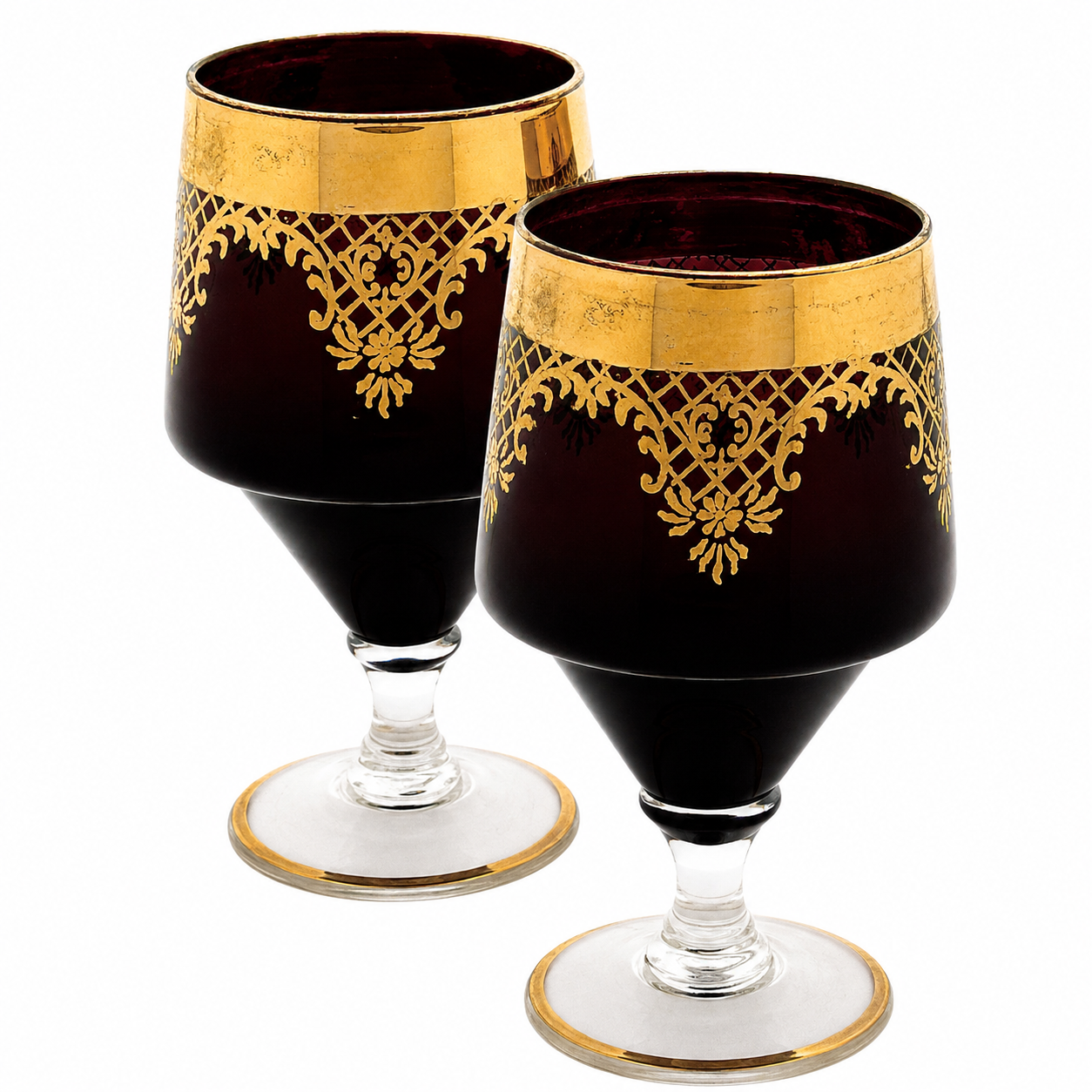 Italian "Black Amethyst" Glass Port Glasses, Attributed to Salviati & C.