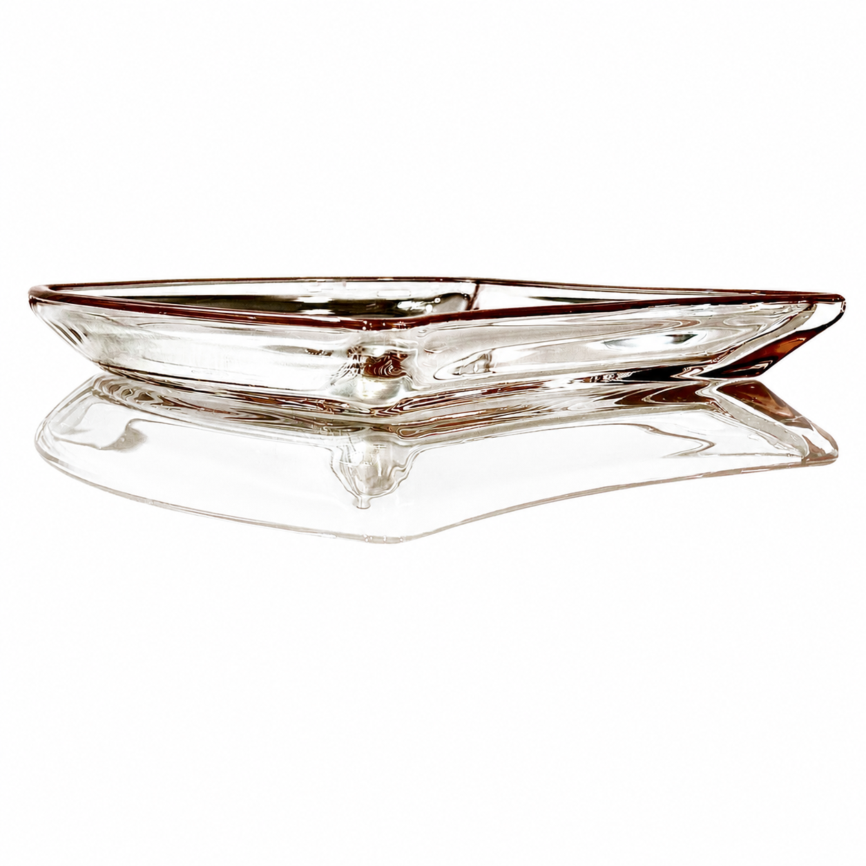 German Art Glass Vide-Poche Plate, Modernist Square Vivid Swirl Form
