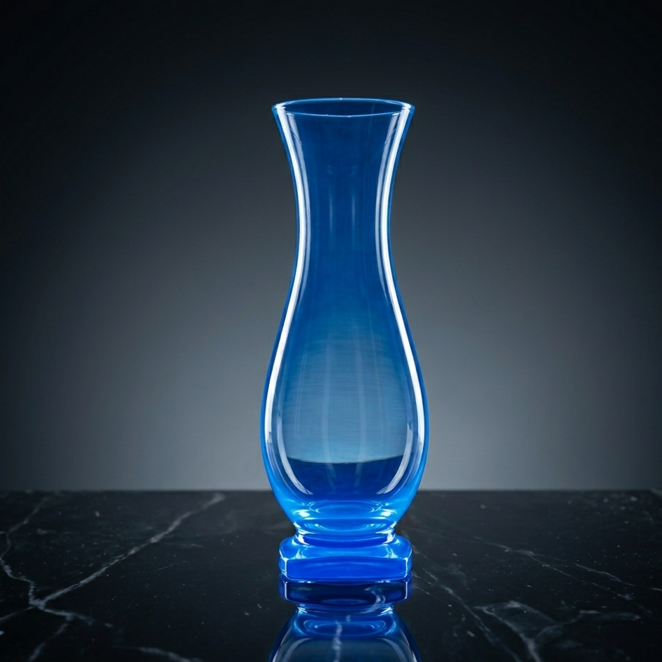 Scandinavian Modern Cased Art Glass Vase, Cerulean Blue Faceted Base