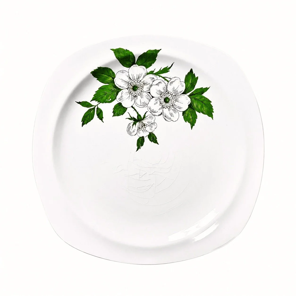 English Mid-Century Semi-Porcelain Plate, Wild Rose Motif on Stylecraft Form