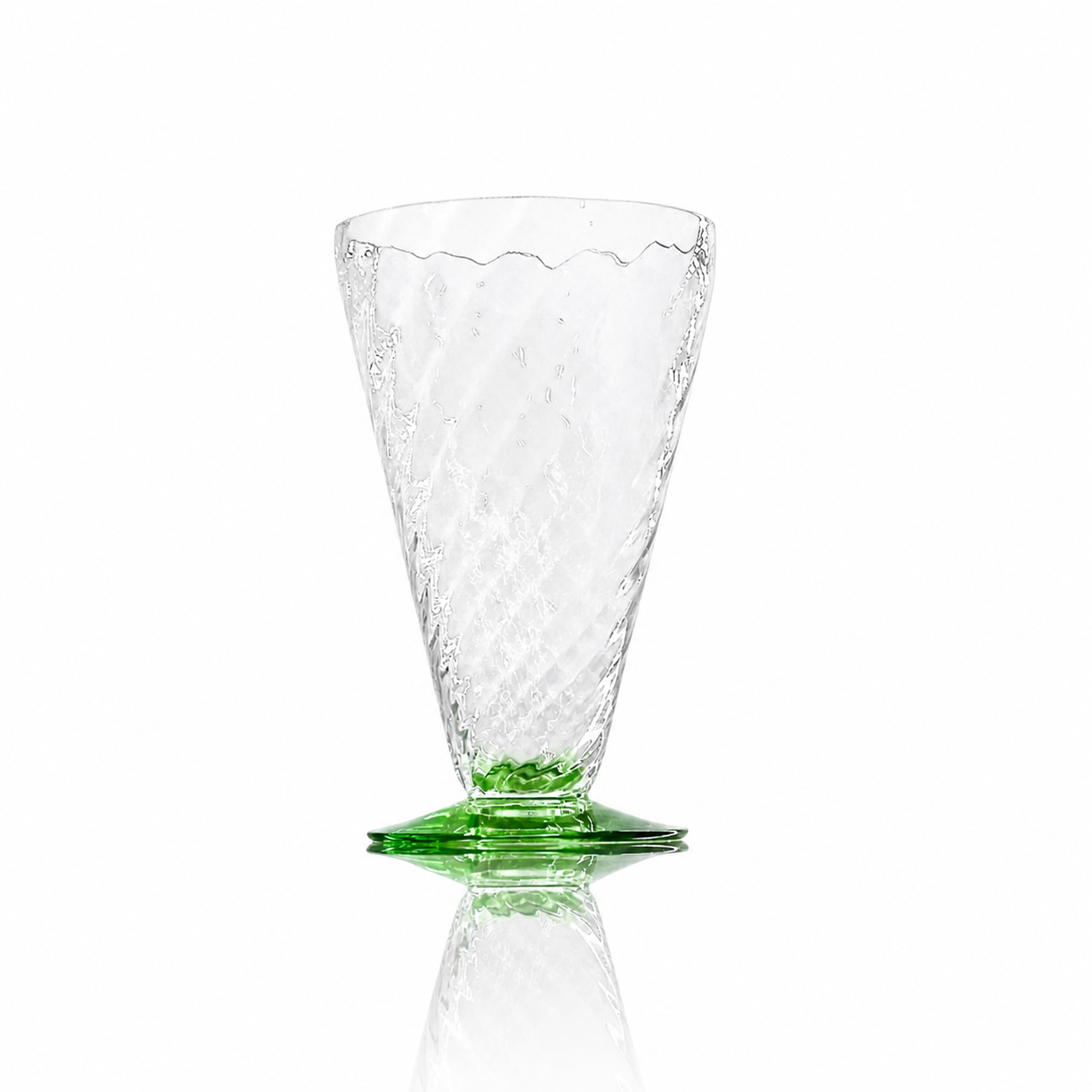 Italian Empoli Glass Footed Chalice, Swirl Ribbed Form