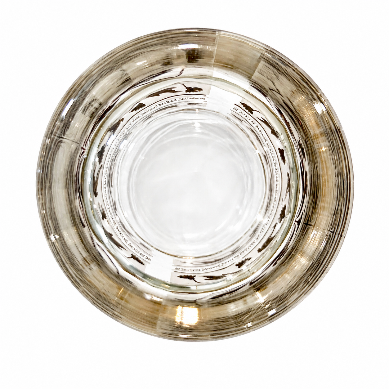 Gilt Decorated Barware Tumblers, Mid-Century Modern Scroll Motif Glass.png