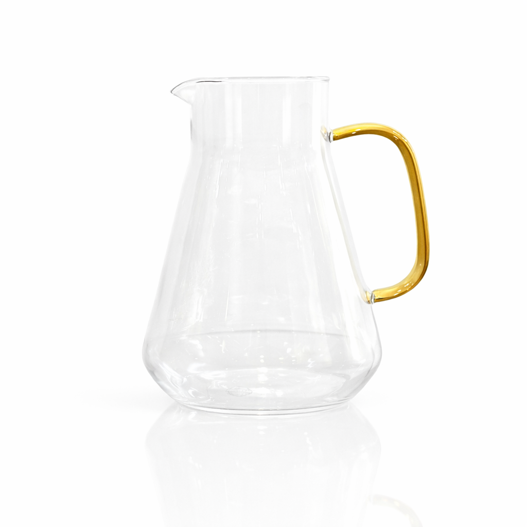 European Canary-Handled Borosilicate Glass Pitcher, Minimalist Geometric Form