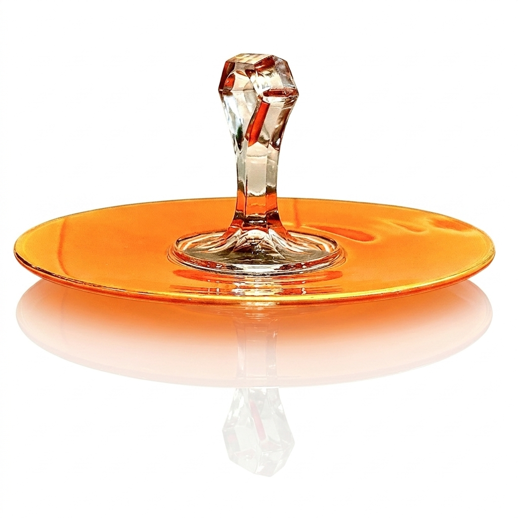 Clear Pressed Glass Center-Handle Sandwich Tray, Art Deco Geometric Form
