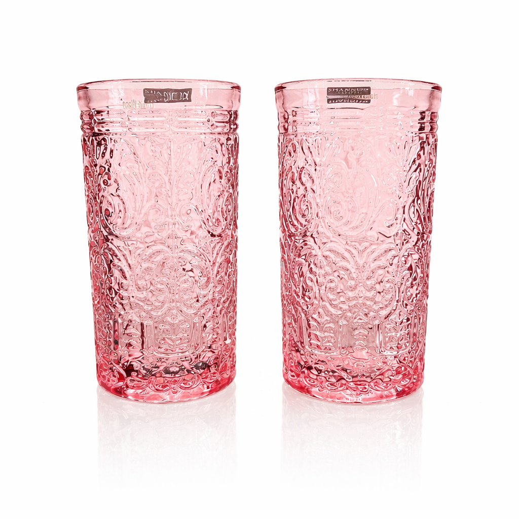Crystal Pink Embossed Tumblers |  Modern Decorative Glassware, Set