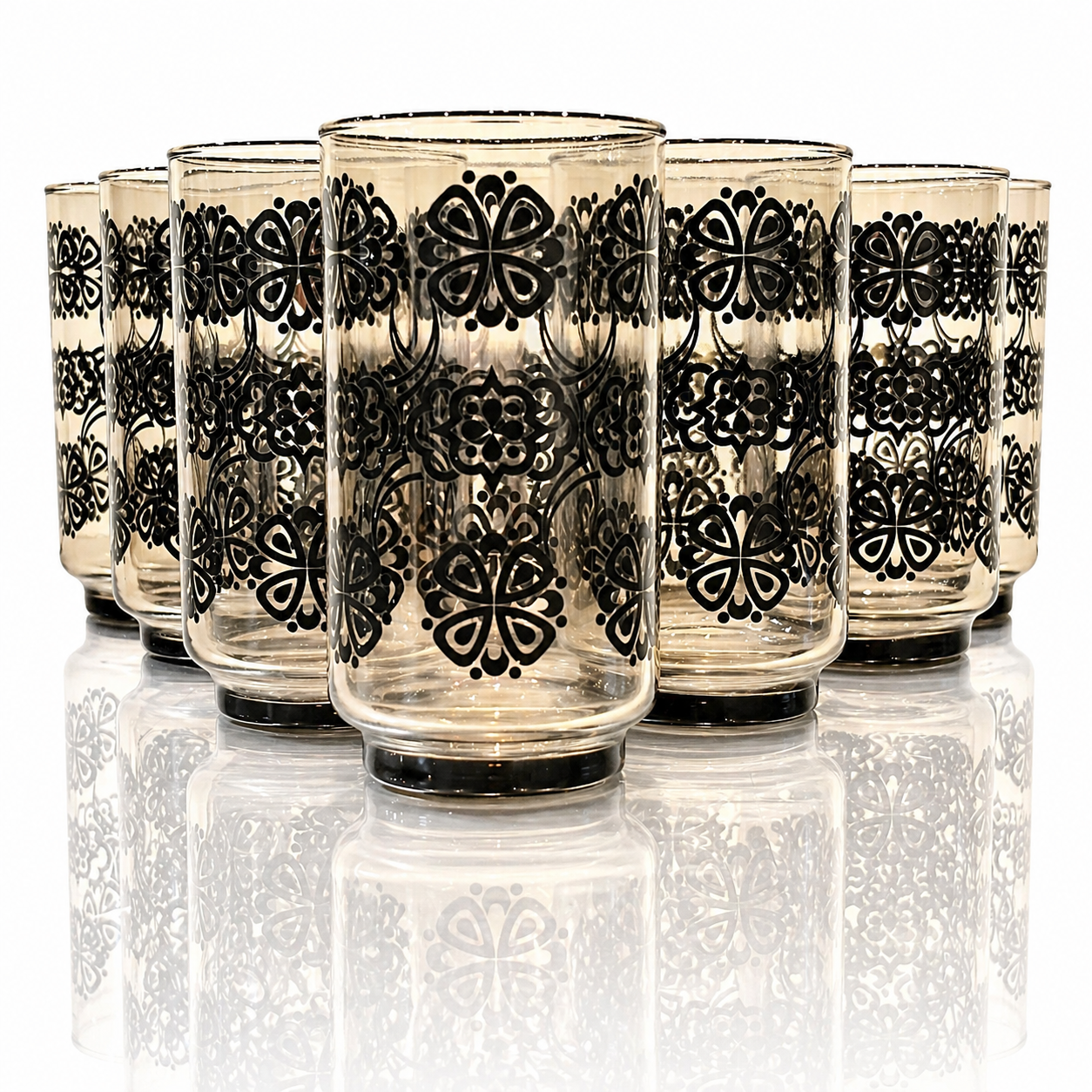 1960s Libbey Black Amethyst Glass Highball Glasses | Floral Relief.png
