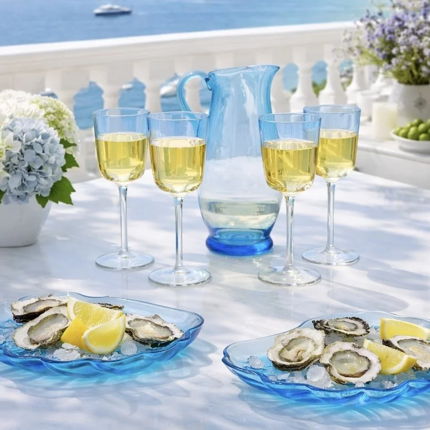 FRENCH COASTAL AQUA PRESSED GLASS APERITIF DISHES (Copy)