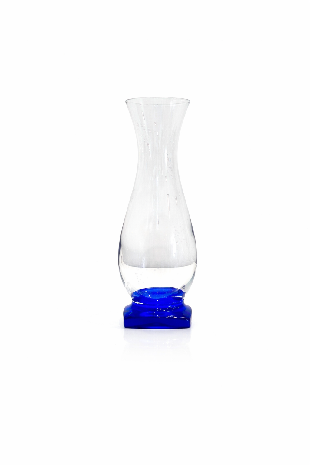Scandinavian Modern Cased Art Glass Vase, Cerulean Blue Faceted Base