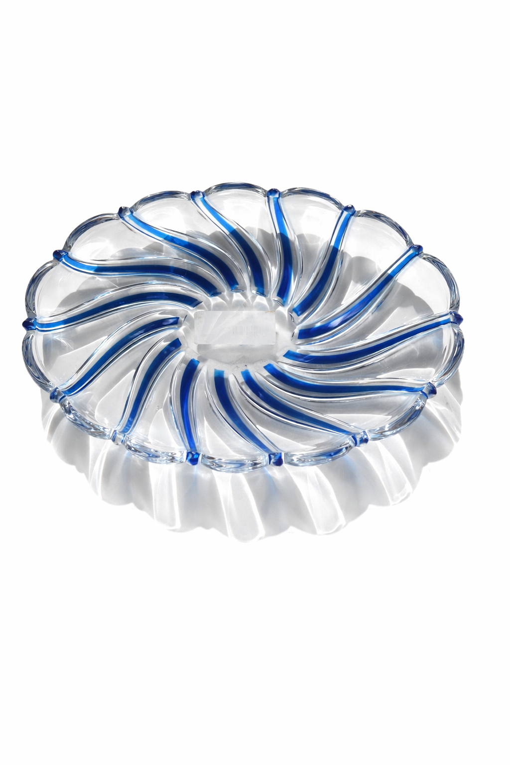 Mikisi Crystal Blue Swirl Art Glass Bowl, Czech Modernist