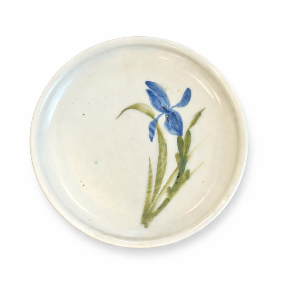 Mid-Century Studio Pottery Iris Plate | Hand Painted c1950s