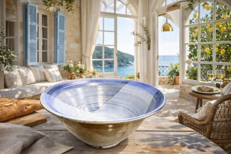 FRENCH COASTAL COBALT STONEWARE STUDIO GLAZE BOWL