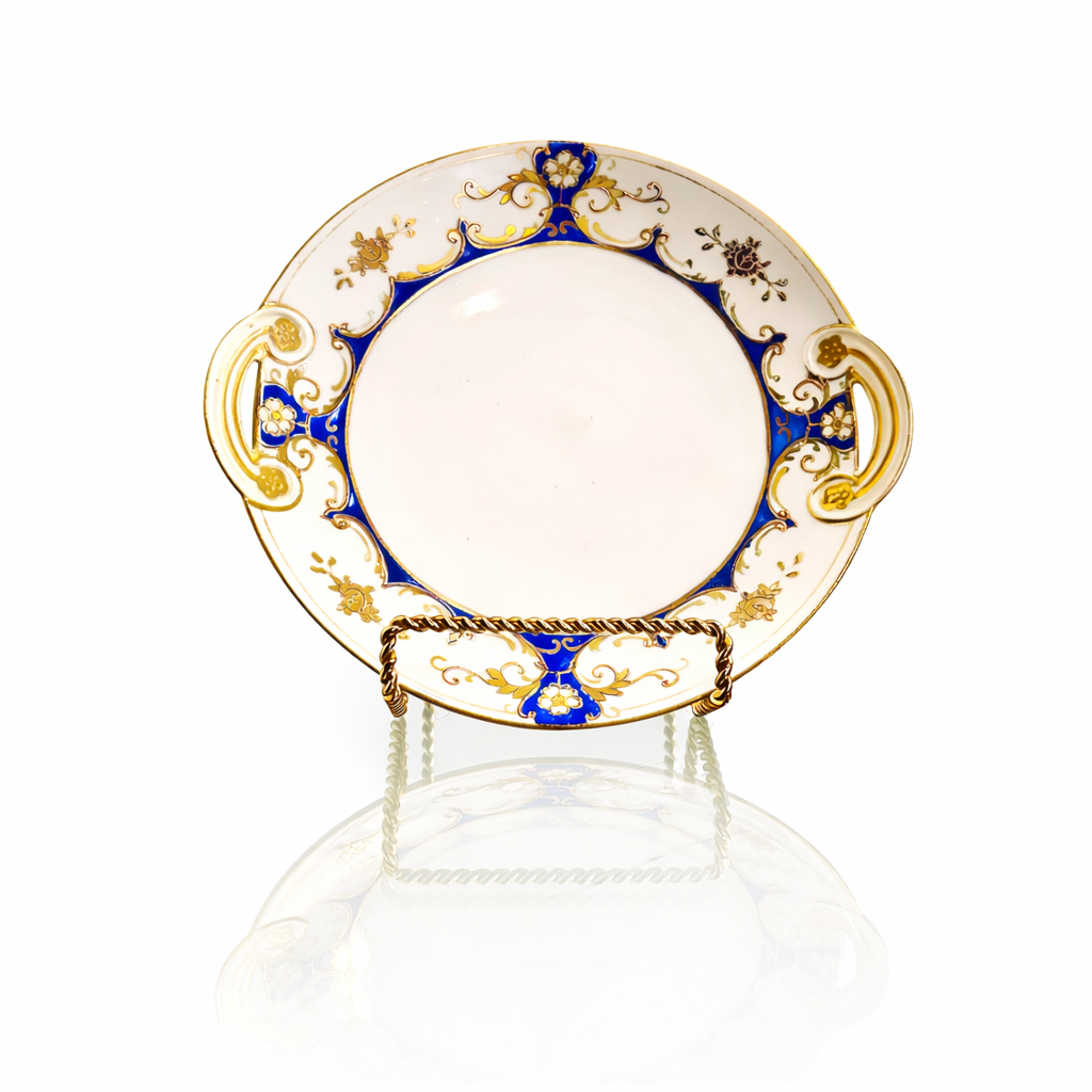 Antique Japanese Export Porcelain Handled Bon Bon Dish – Morimura Brothers “Nippon” Mark, Cobalt & Raised Gilt, Circa 1910–1921
