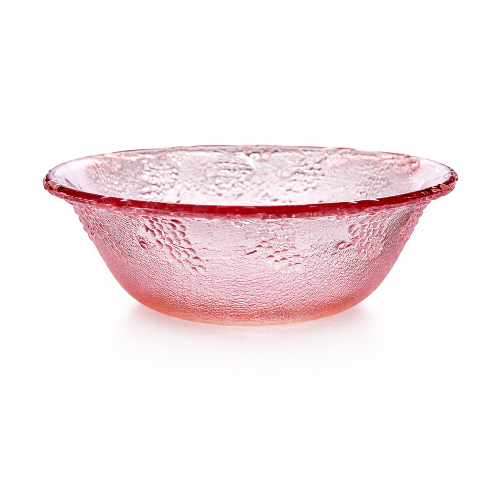 Indonesian Pink Pressed Glass Grape Motif Bowl, Decorative Table Glass