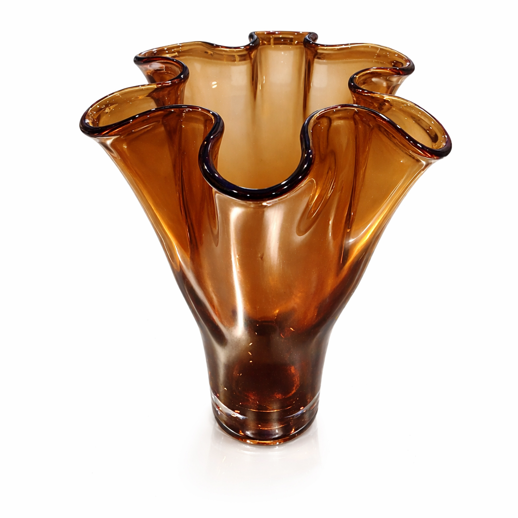 12" Amber Art Glass Fazzoletto Vase