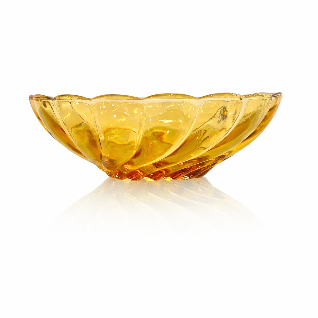 French Amber Glass Salad Bowl, Textured Organic Bark Form