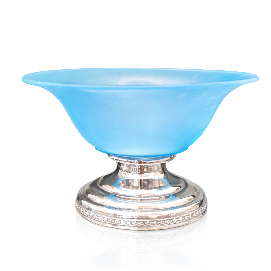 Art Deco Blue Satin Glass Compote on EPNS Silverplate Base