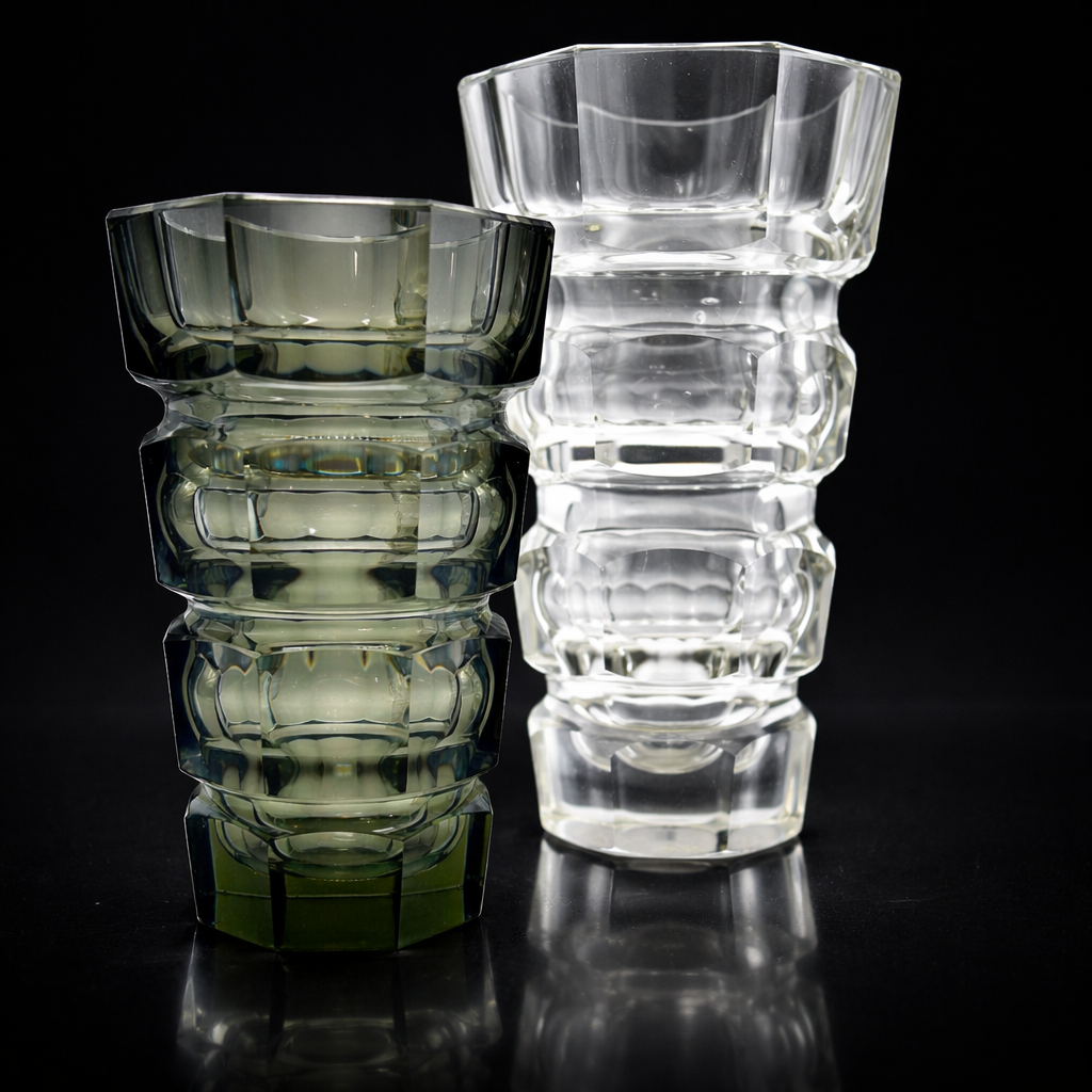 Mid-Century Smoky Czech Architectural Cut Lead Crystal Vase, Karlovy Vary Tradition, circa 1960