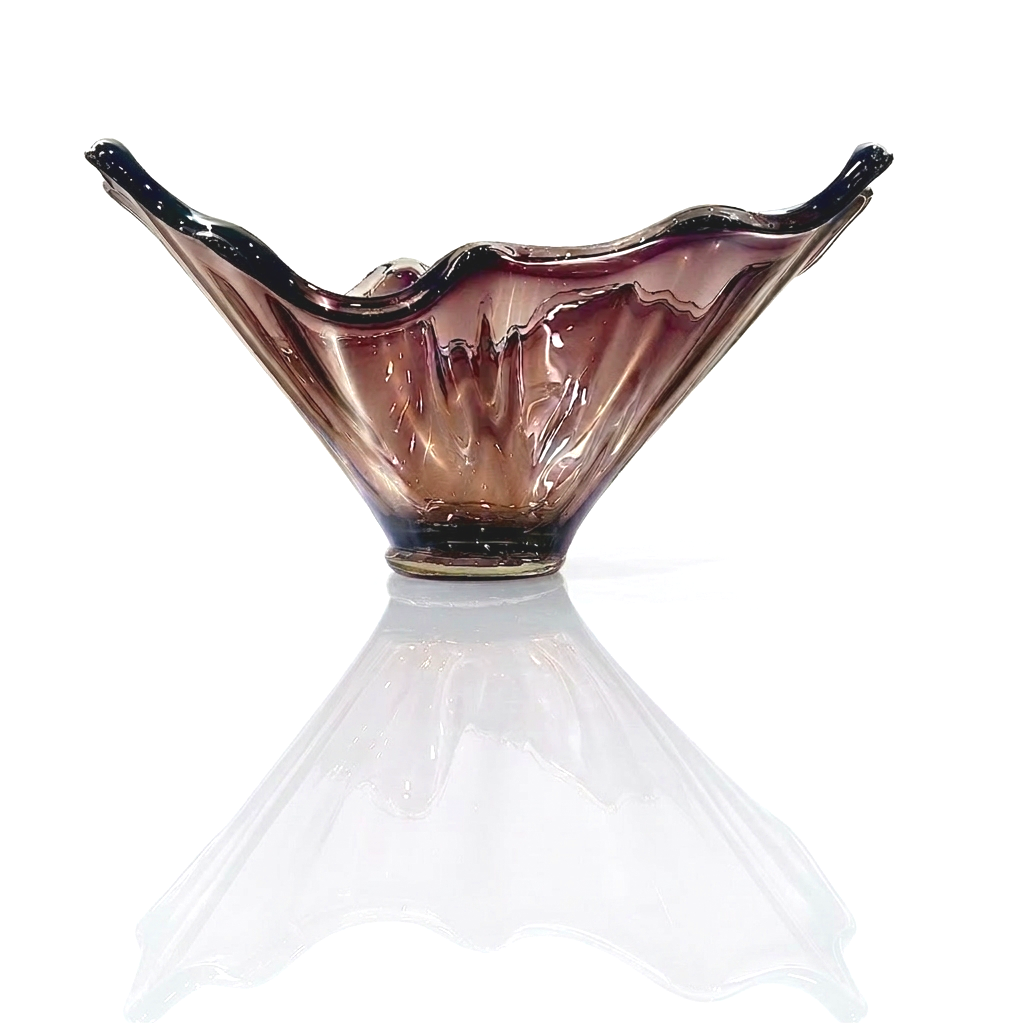Italian Murano Amethyst Art Glass Centerpiece Bowl, Organic Freeform Design
