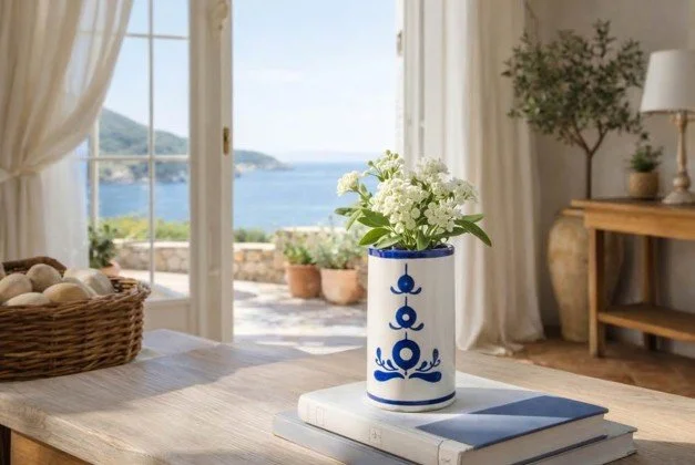 Hand Painted Ceramic Vase, Signed - Portugal c 1950