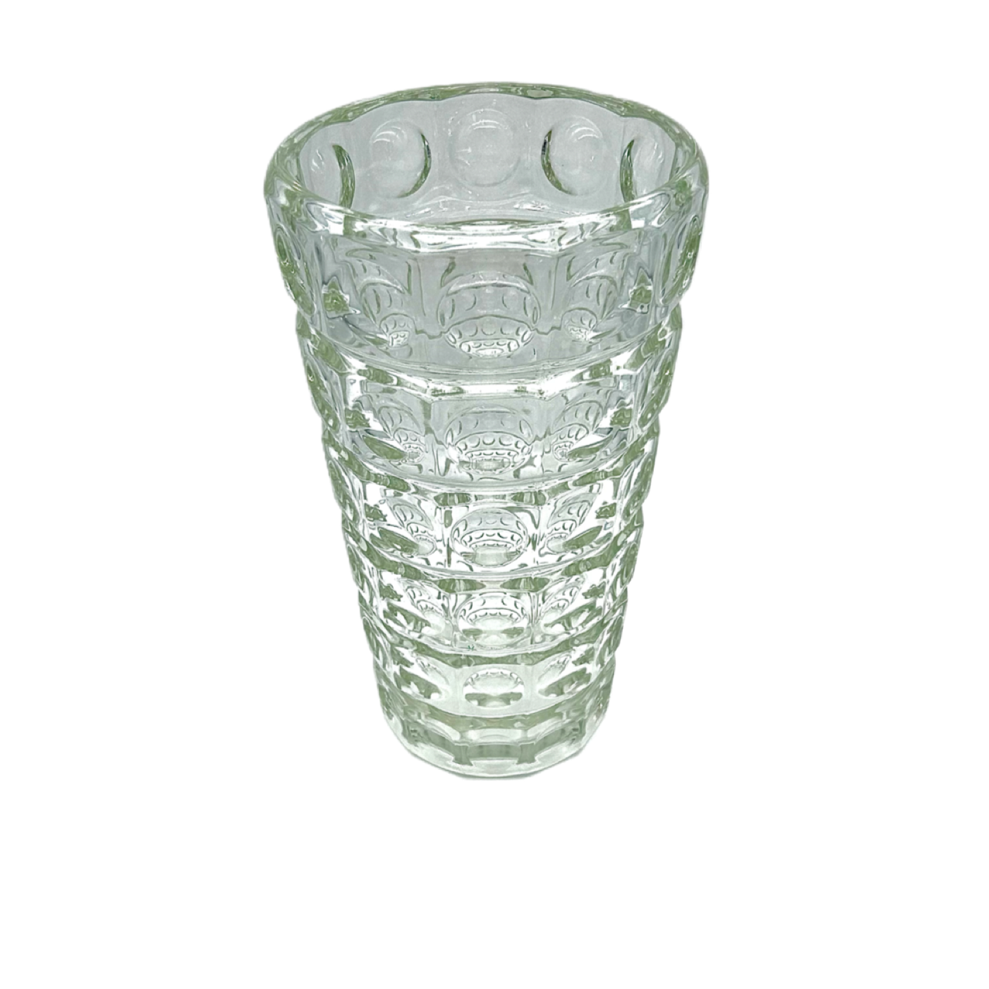 Czech Pressed Glass Vase, Architectural Crescent Relief Sculptural Form