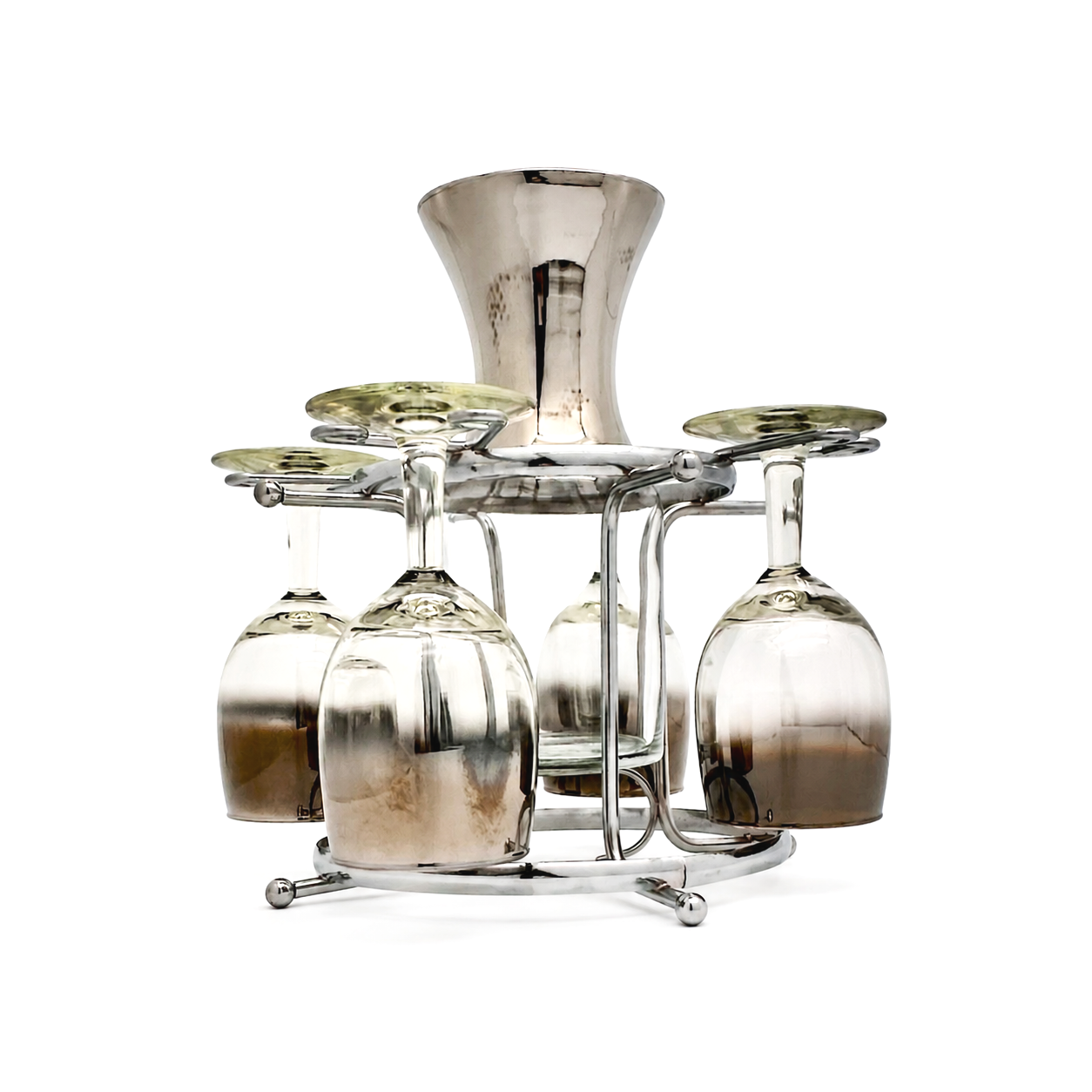 American Silvered Ombré Cordial Set with Decanter and Rack, Set of 7
