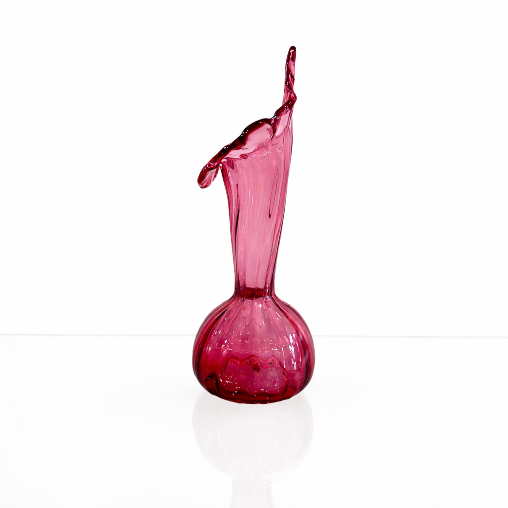 Cranberry Art Glass Vase w Flared Rim & Pontil