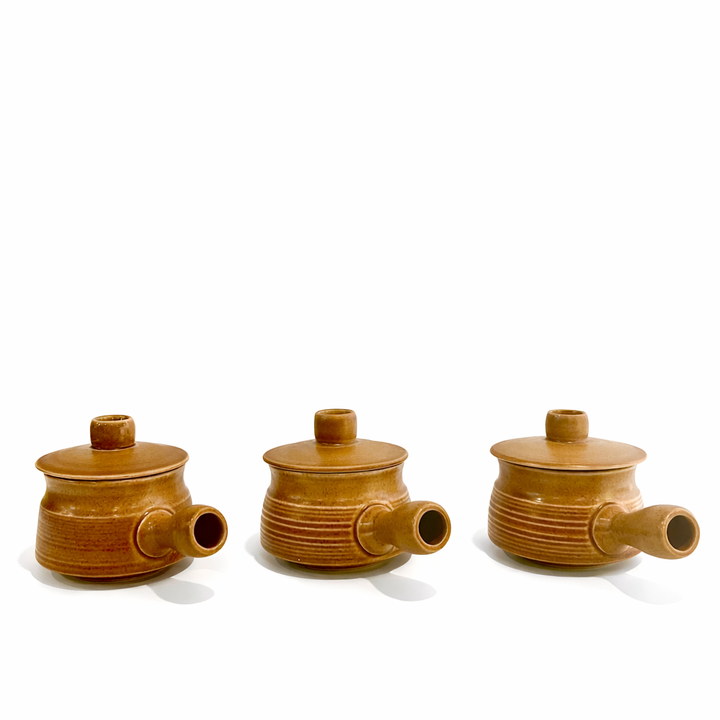 Langley Lidded Stoneware Soup Service - Honey Amber Glaze, c. 1960s