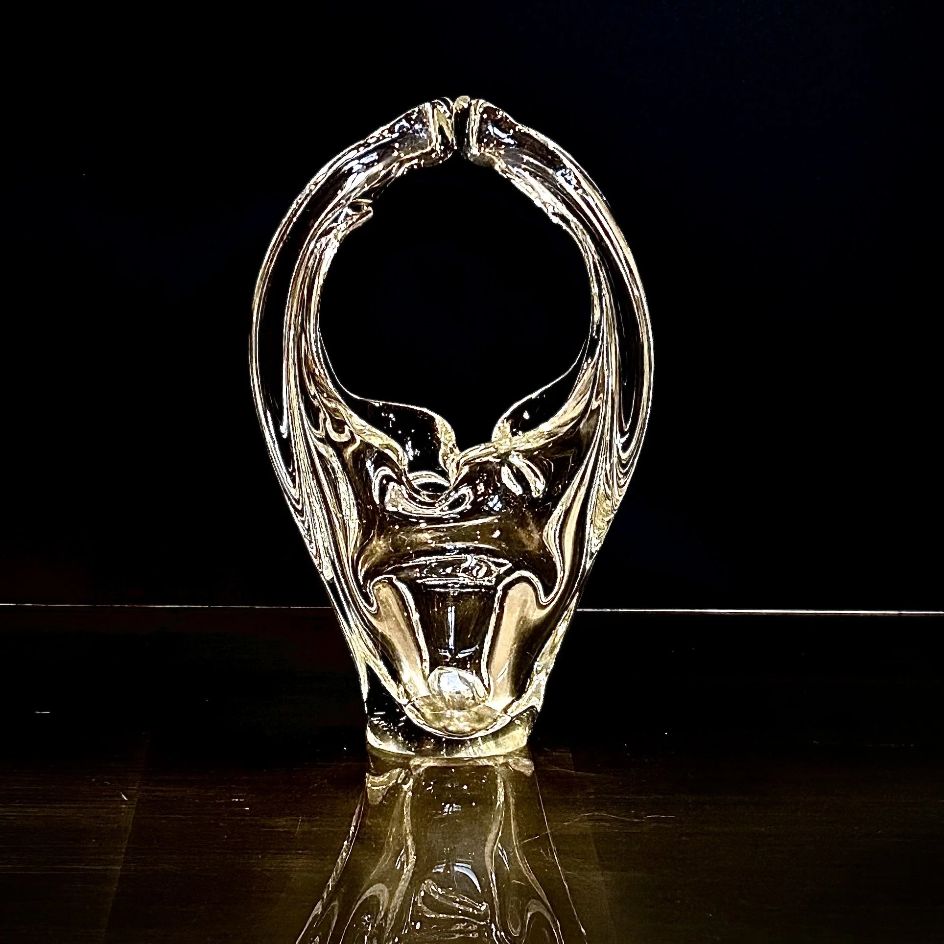 Italian Clear Art Glass Sculptural Vessel, Organic Biomorphic Form