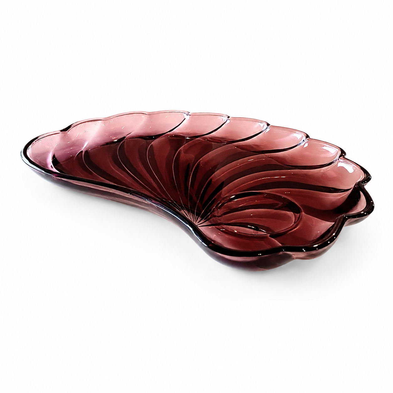 Italian Amethyst Art Glass Oyster Shell Dish, Sculptural Stylized Form