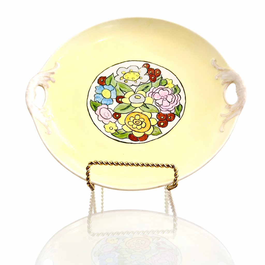 French Limoges Porcelain Serving Dish, Hand-Painted Floral Medallion