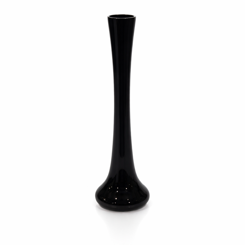 Scandinavian Black Glass Sculptural Bud Vase, Polished Tapered Form