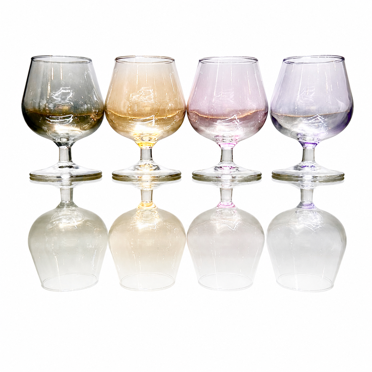 French Lustre "ARC" Glass Liqueur Vessels, Iridescent Jeweled Tones - Service for 4