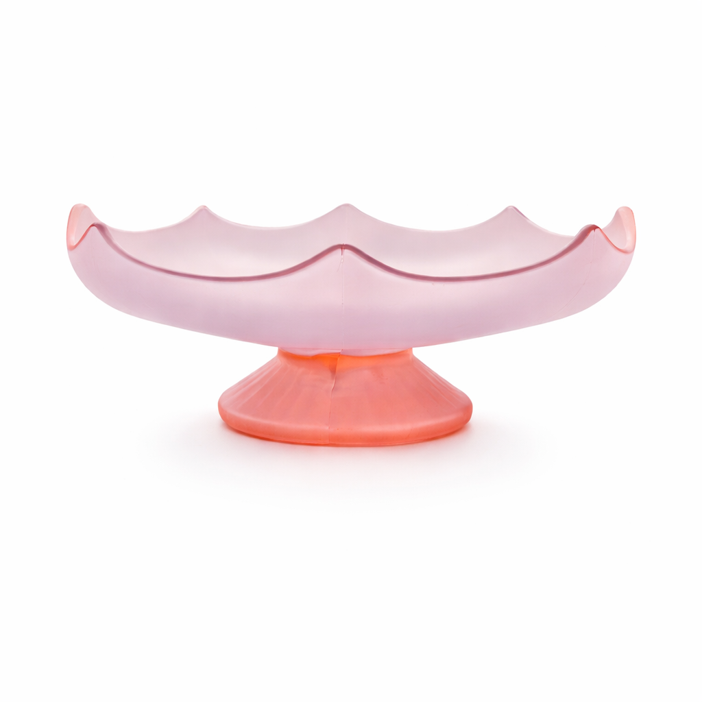 Mid-Century Cased Satin Glass Pedestal Comport in Coral Blush