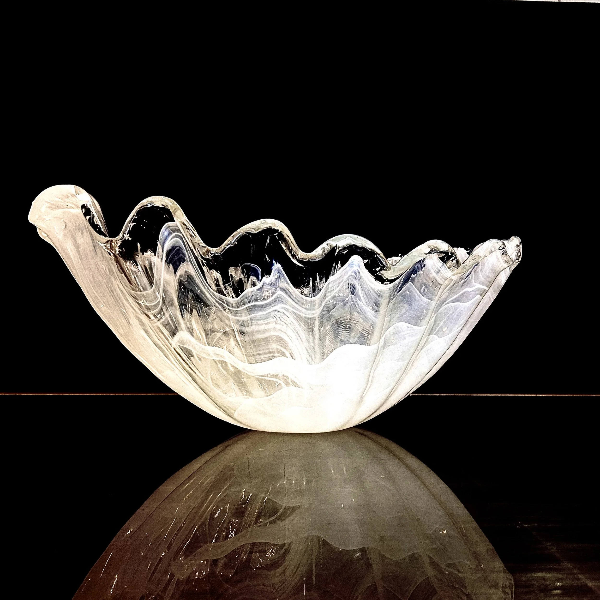 Italian Murano White Latimo & Clear Ribbed Glass Sculptural Centerpiece