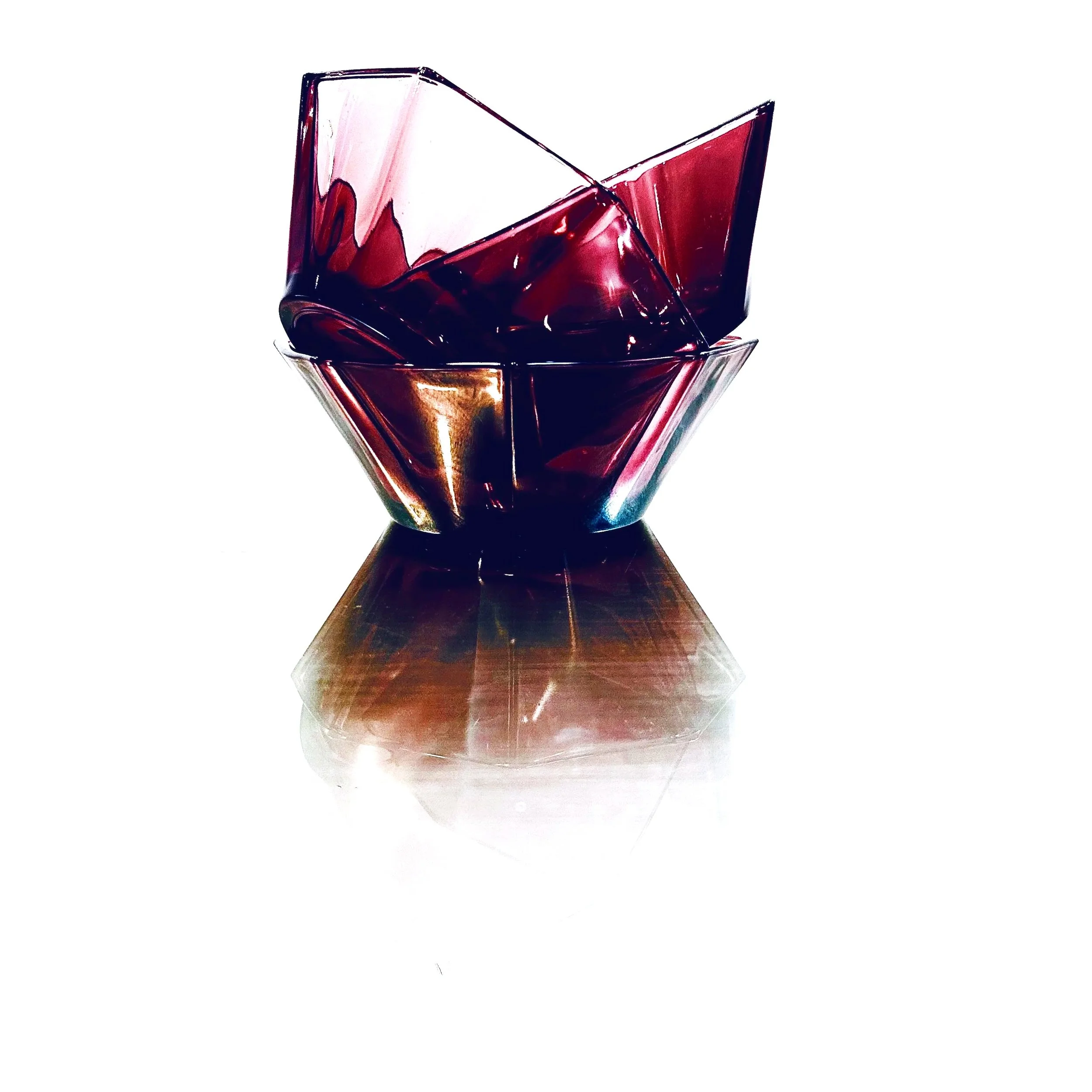 Amethyst Pressed Glass Bowls, Faceted Octagonal Form