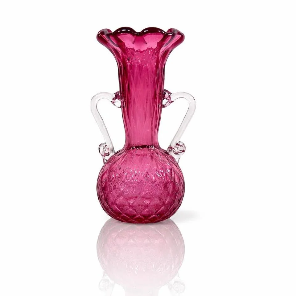 Italian Fuchsia Art Glass Vase, Sculptural Optic Form