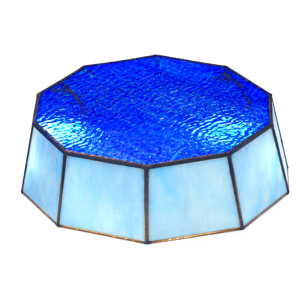 Stained Slag Glass Octagonal Form, Marbled Azure and Cobalt Tones