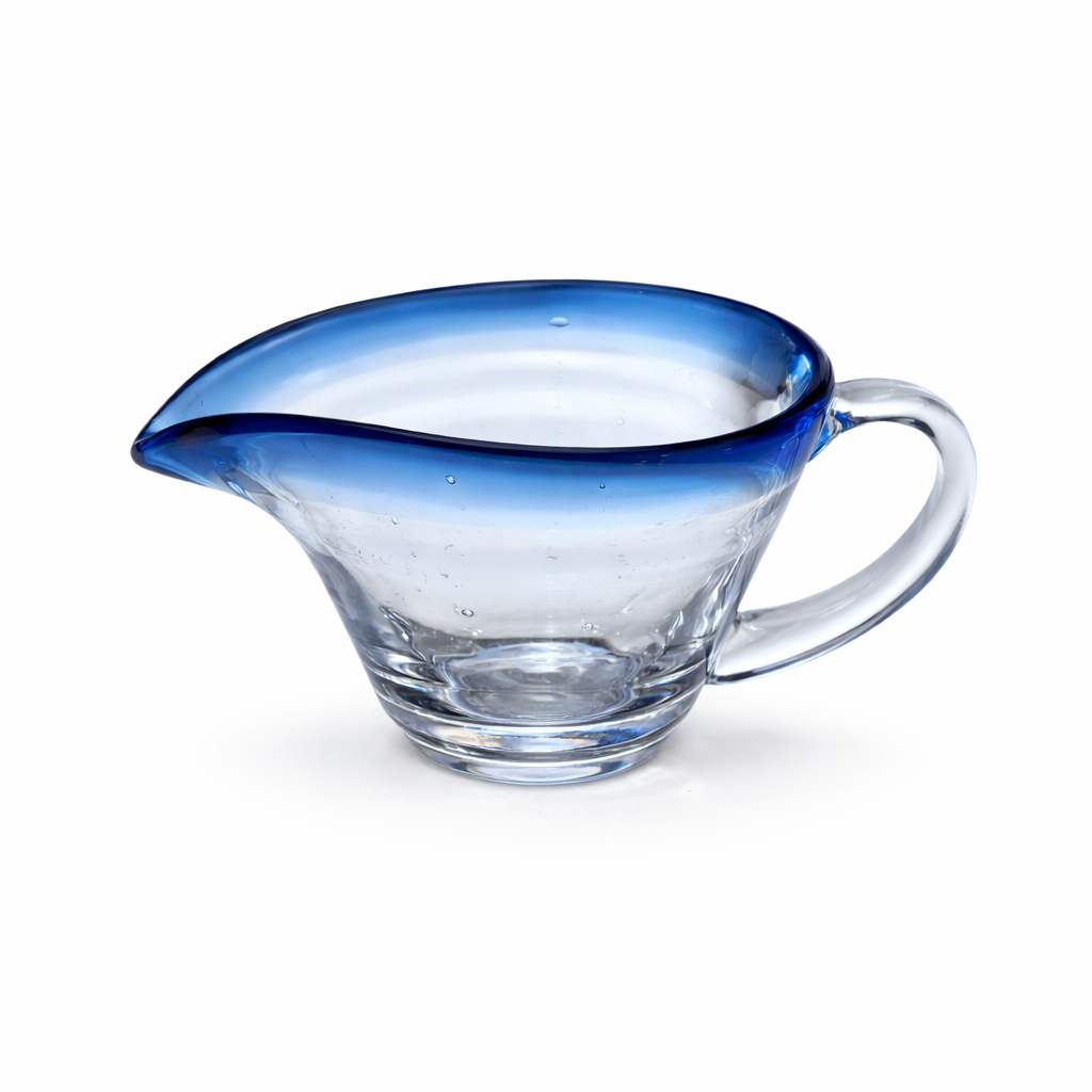 Mid-Century Clear & Cobalt Studio Art Glass Creamer