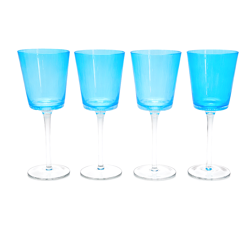 Aquamarine Glass Optic Ribbed Wine Glasses, Sculptural Stemware Set_A.png