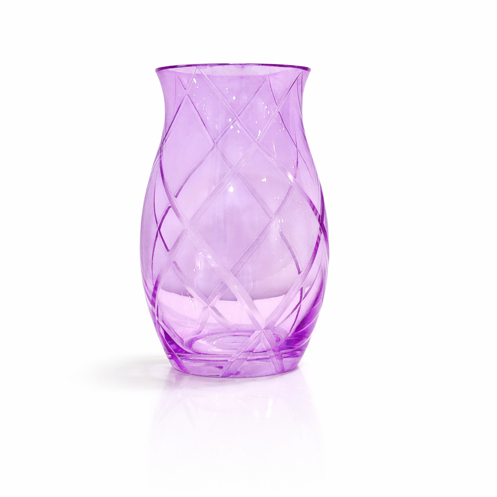 Czech Amethyst Glass Vase, Wheel-Cut Diamond Lattice Form