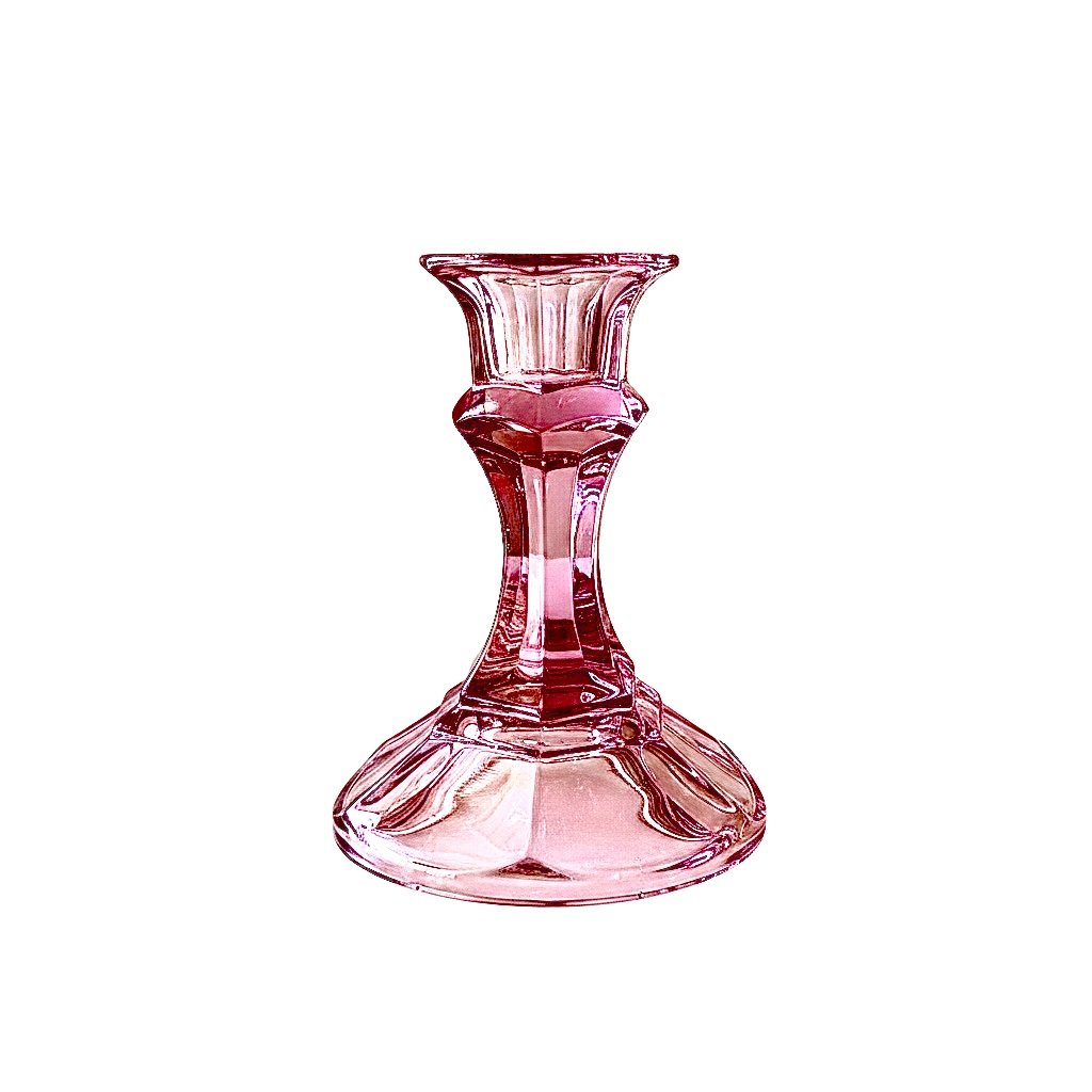 Cranberry Pressed Glass Candlestick with Faceted Hexagonal Core