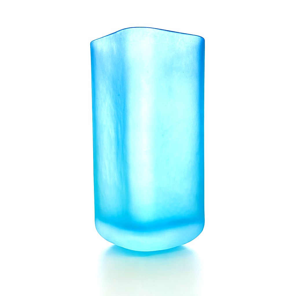 Monumental Satin Aqua Cased Glass Vase, Sculptural Form