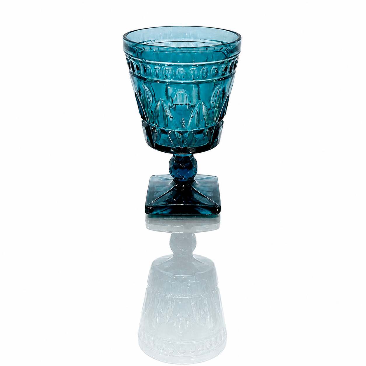 Turquoise Uranium Glass Goblet, Daisy and Button V-Pattern, Circa 1886