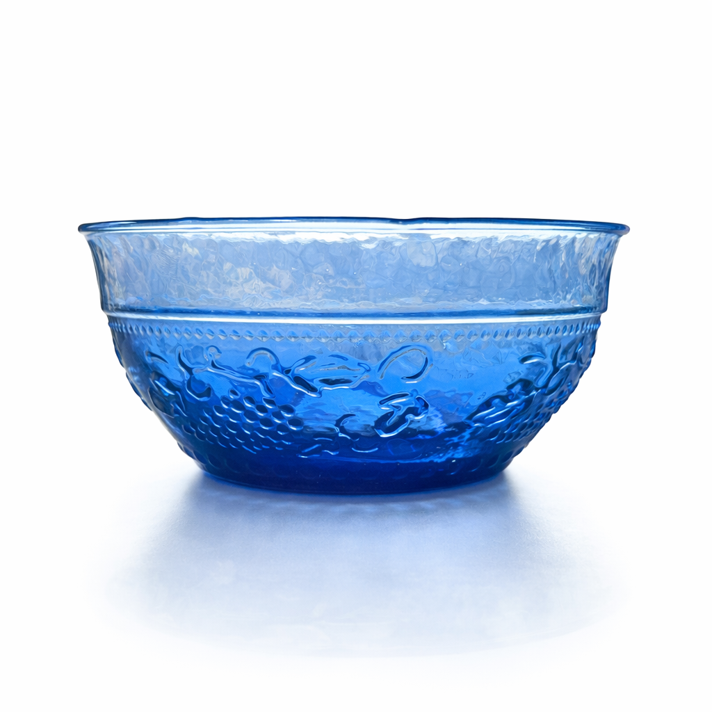 Cobalt Blue Pressed Glass Grape Bowl, 1960s