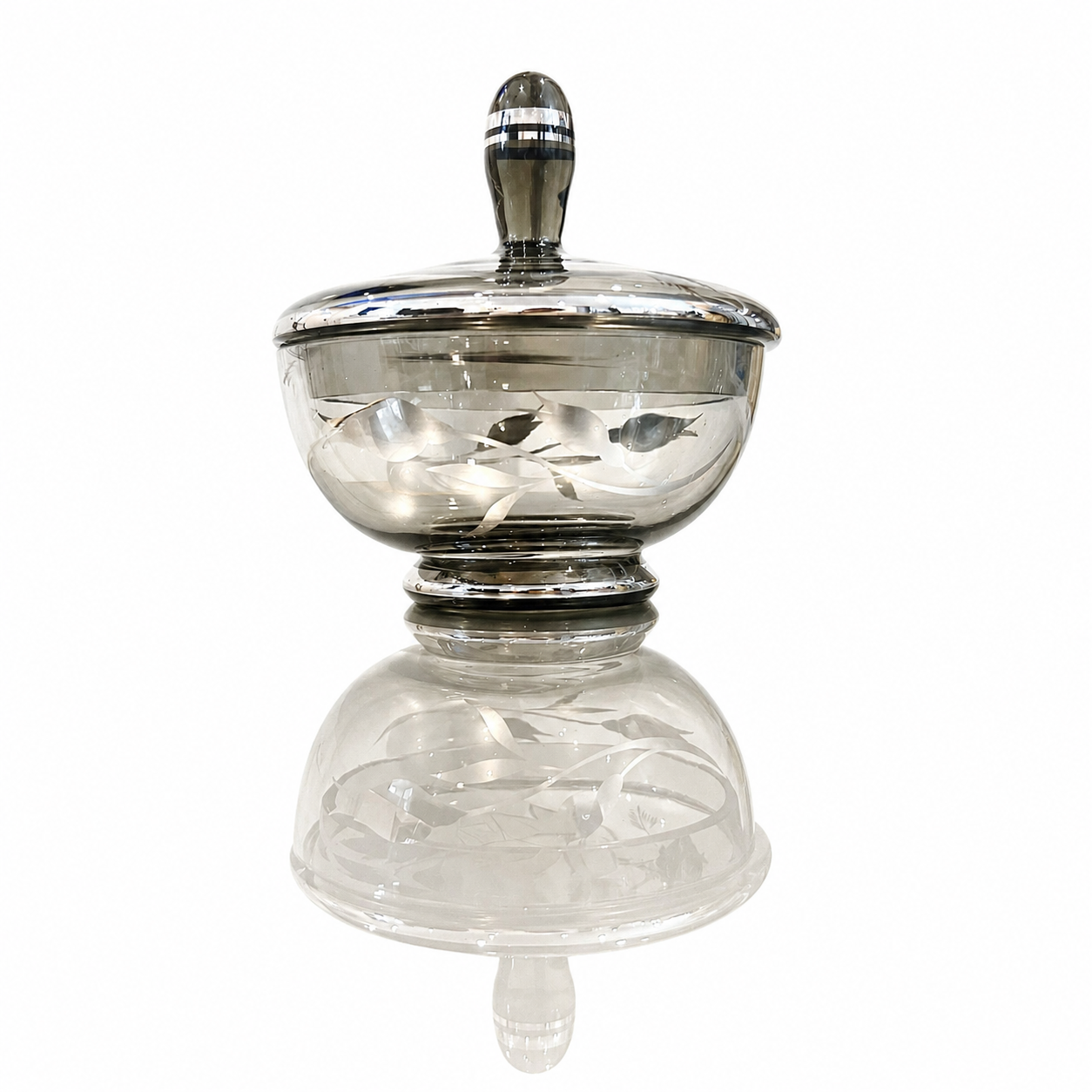 Bohemian Amber Art Glass Pitcher, Mid-Century Silver-Gilt Flame Form