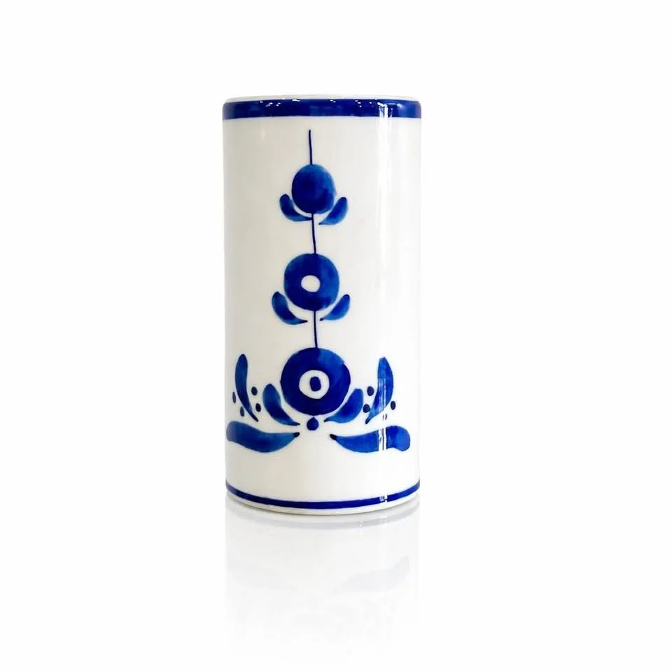 Hand-Painted Portuguese Blue & White Vase, Mid-20th Century