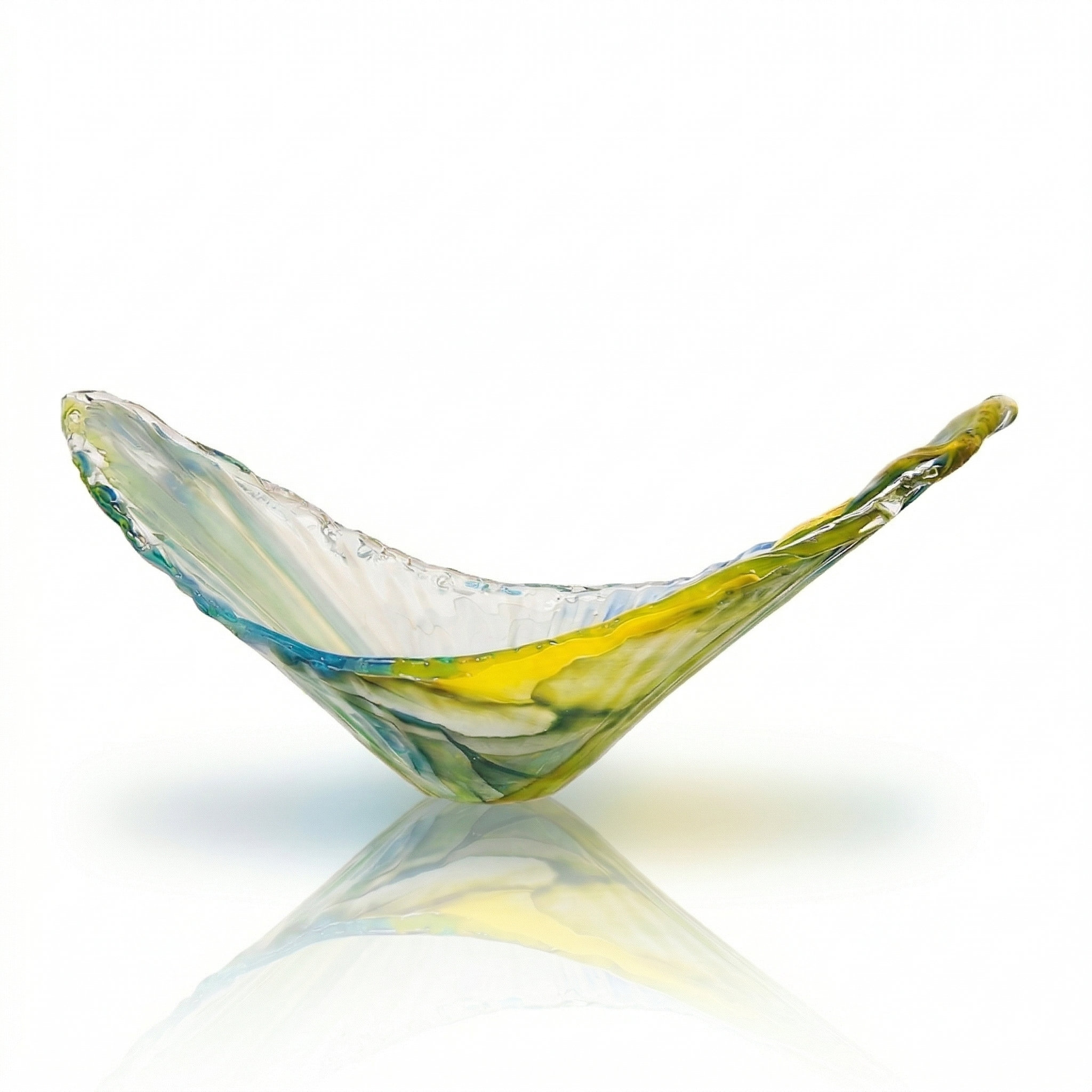 Monumental Cased Art Glass Bowl in Blue & Chartreuse