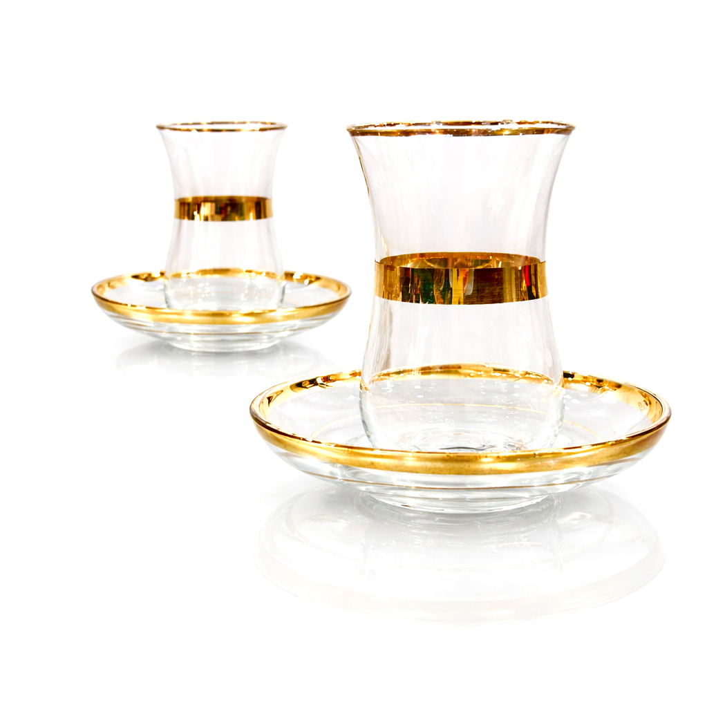 Turkish Gilded Glass Finadjin Tea Service, Mid-Century Modern Minimalist Form
