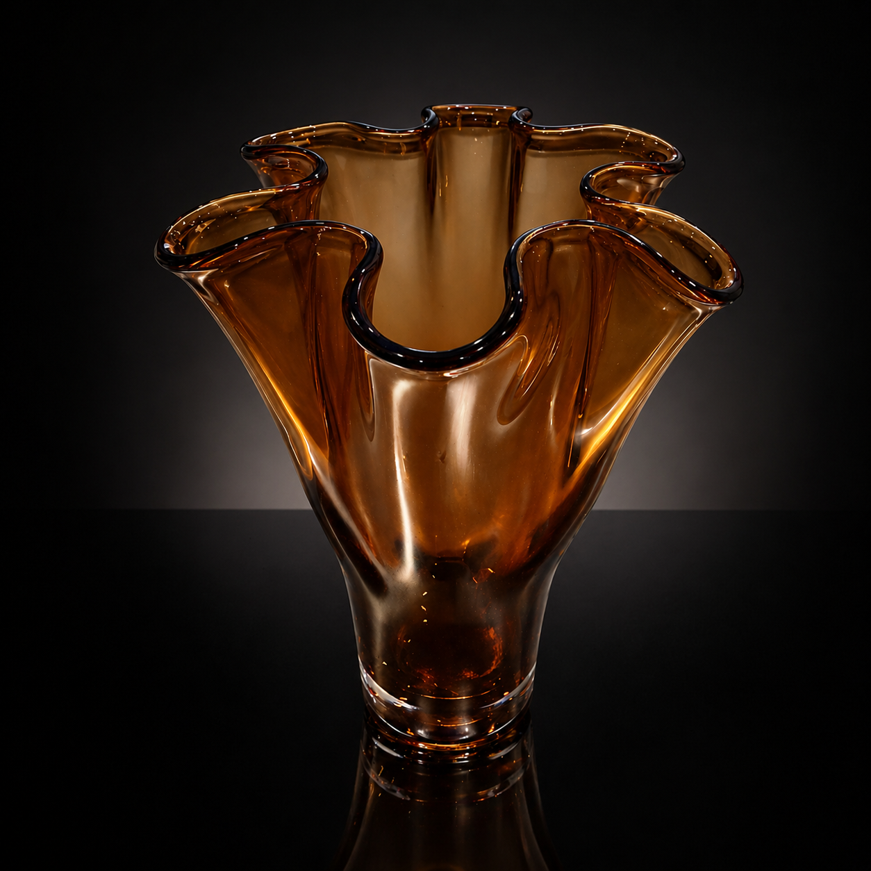 12" Amber Art Glass Fazzoletto Vase