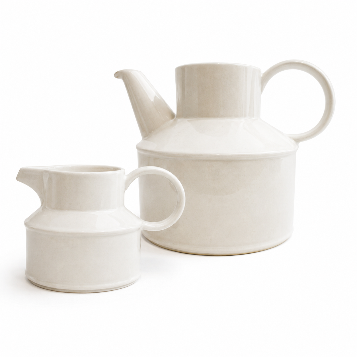 English Ceramic Coffee Pot and Creamer Service, Sculptural Modernist Form